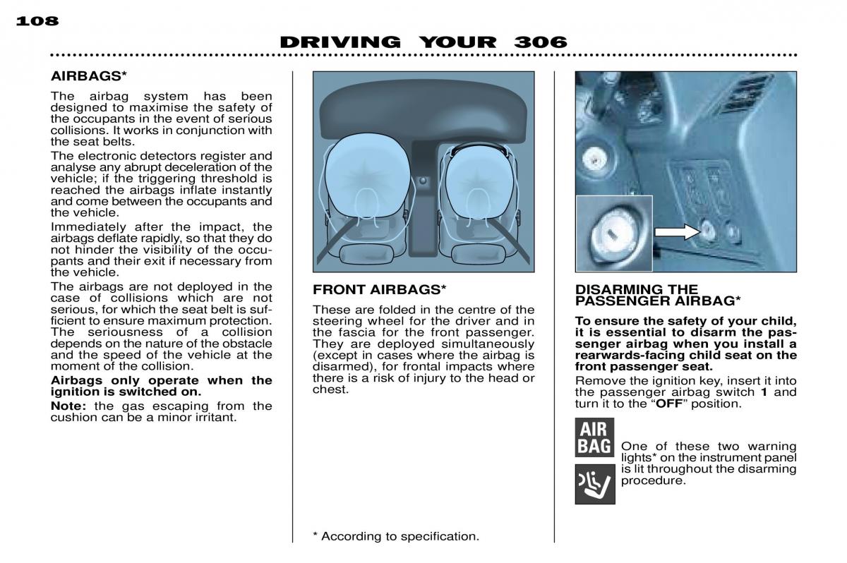 Peugeot 306 Break PH3 owners manual / page 89