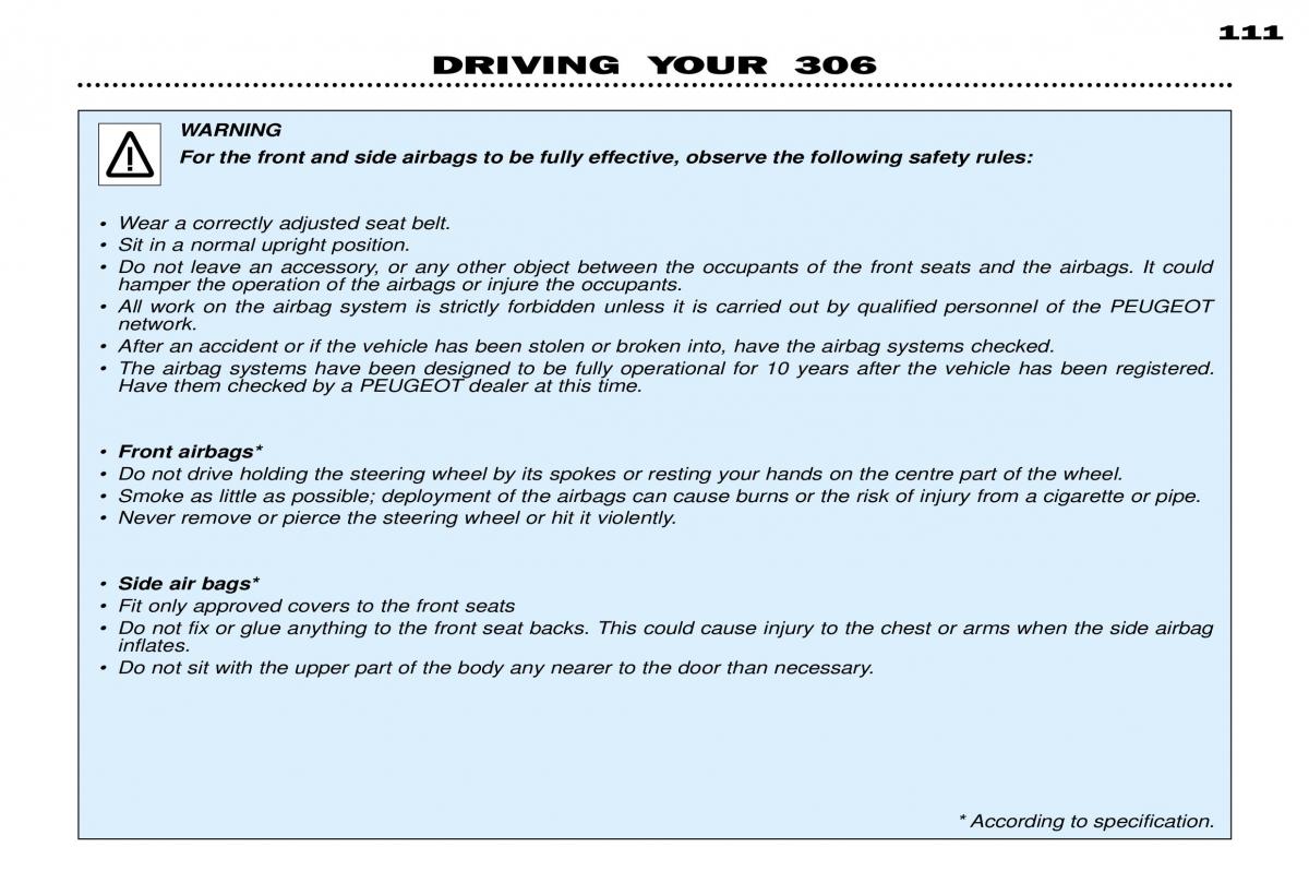 Peugeot 306 Break PH3 owners manual / page 92