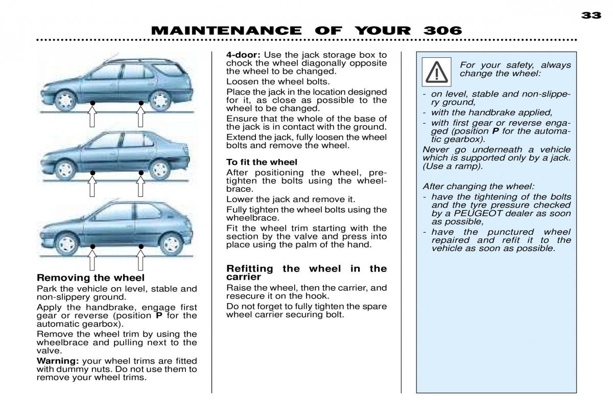 Peugeot 306 Break PH3 owners manual / page 103