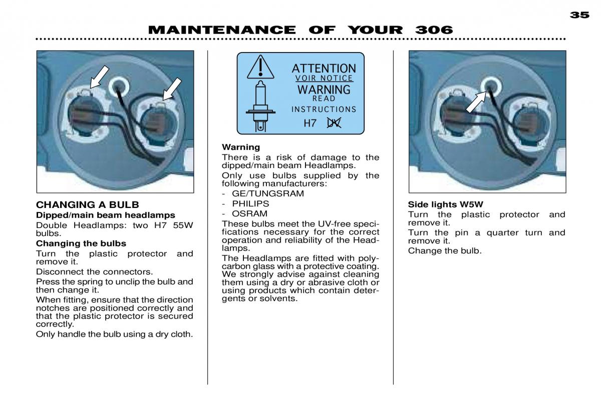 Peugeot 306 Break PH3 owners manual / page 105