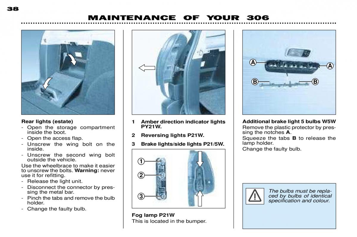 Peugeot 306 Break PH3 owners manual / page 109