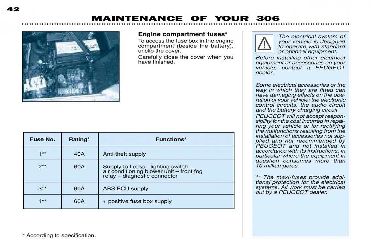 Peugeot 306 Break PH3 owners manual / page 111