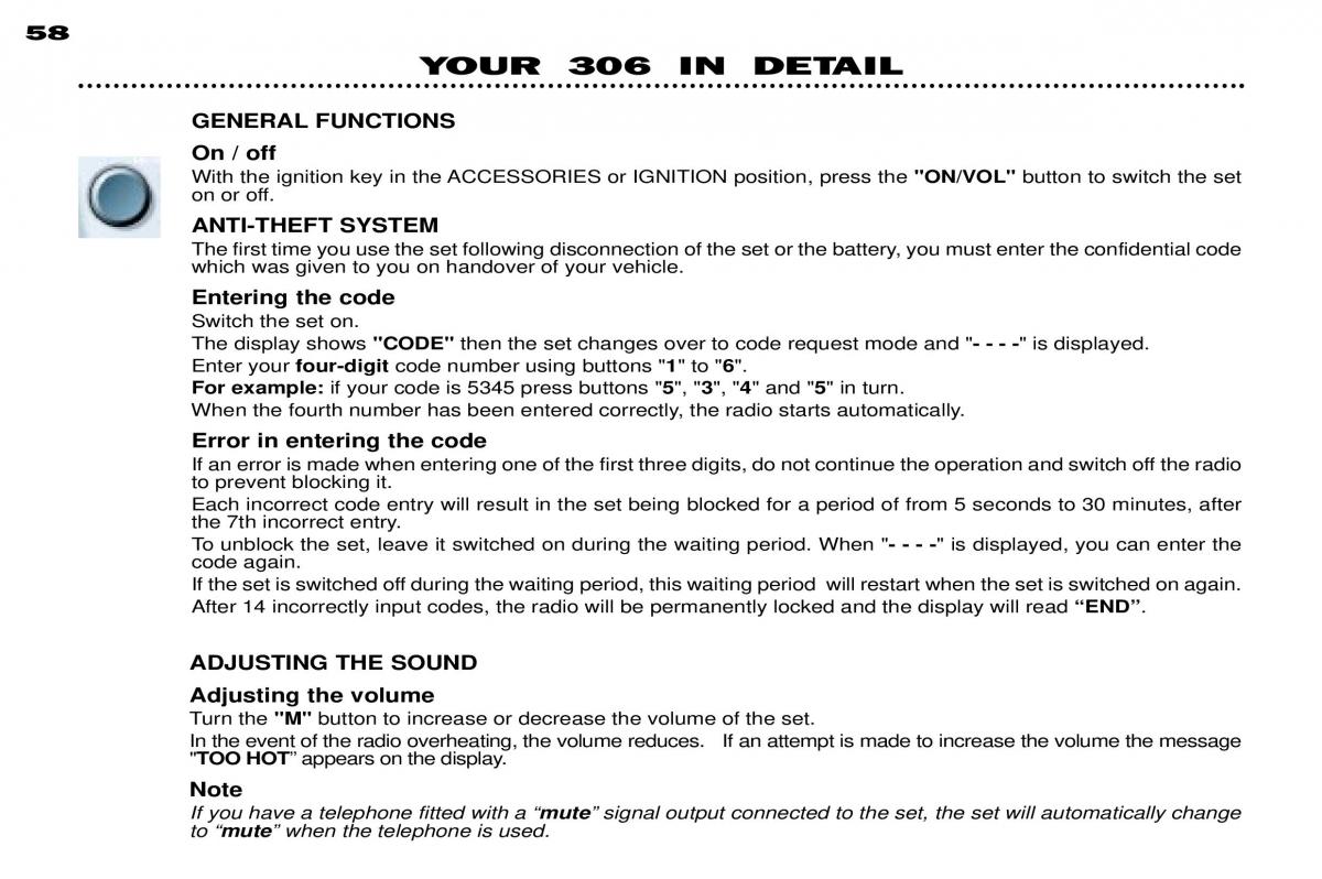 Peugeot 306 Break PH3 owners manual / page 34