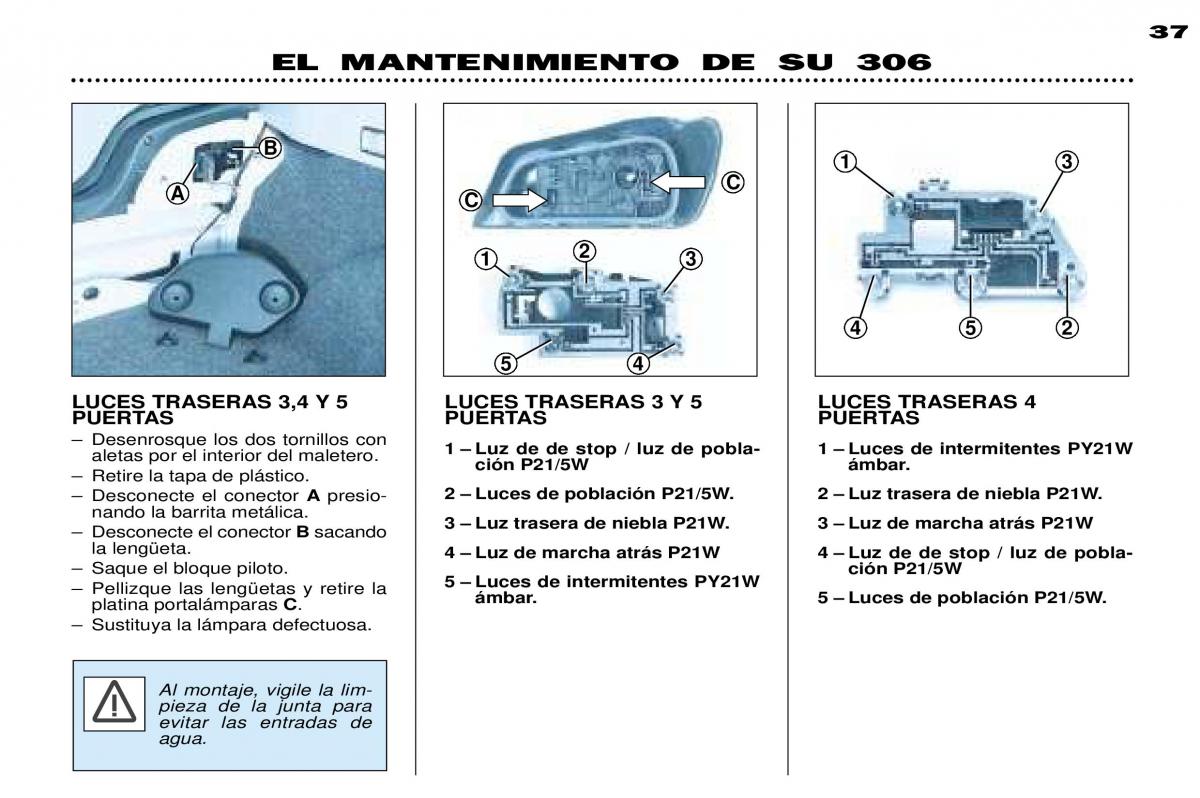 Peugeot 306 Break PH3 manual del propietario / page 104