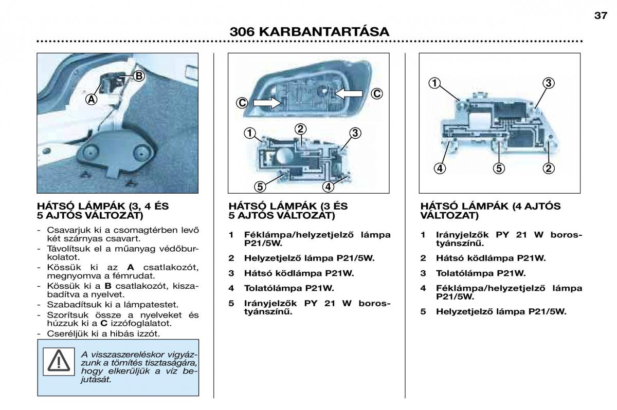 Peugeot 306 Break PH3 Kezelesi utmutato / page 104