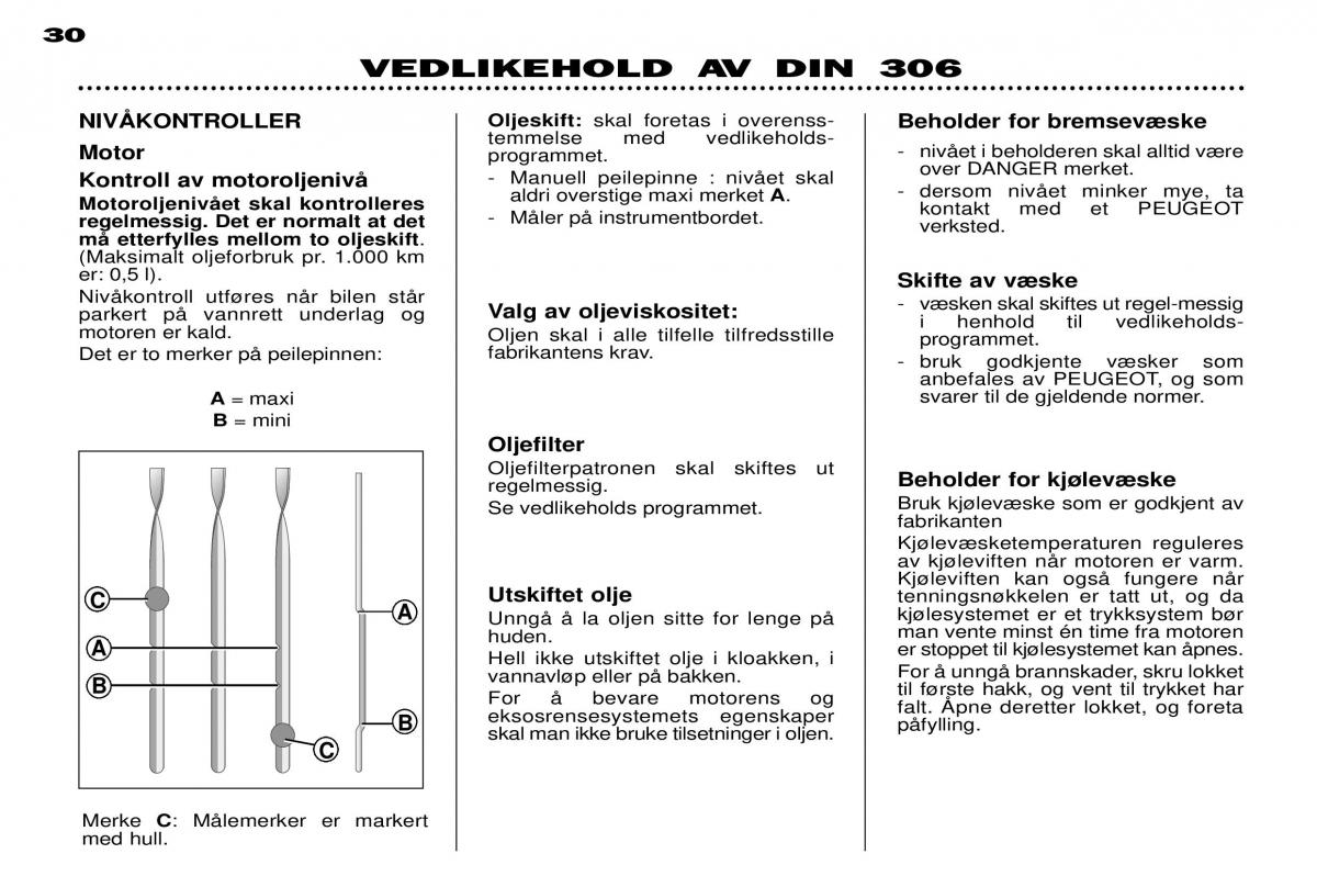 Peugeot 306 Break PH3 bruksanvisningen / page 95