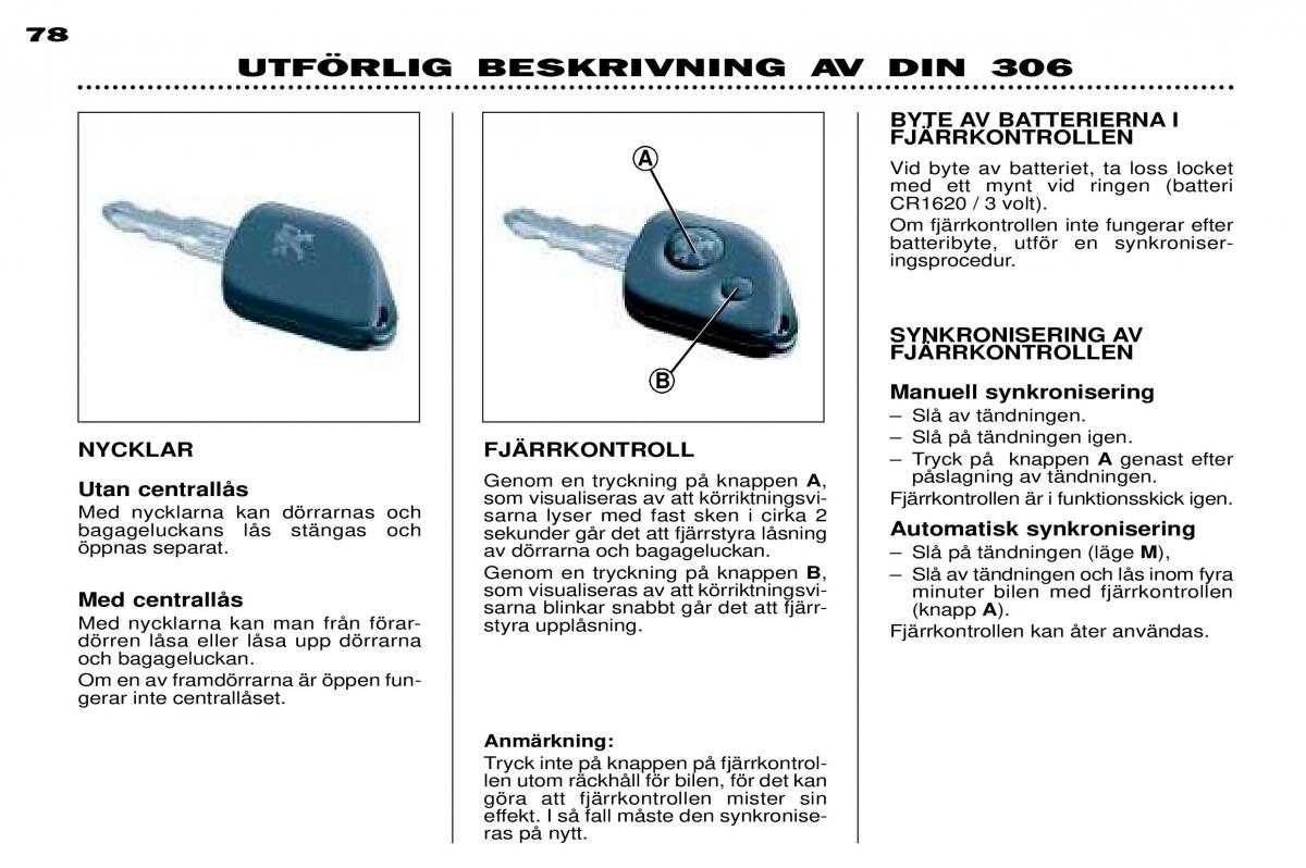 Peugeot 306 Break PH3 instruktionsbok / page 70