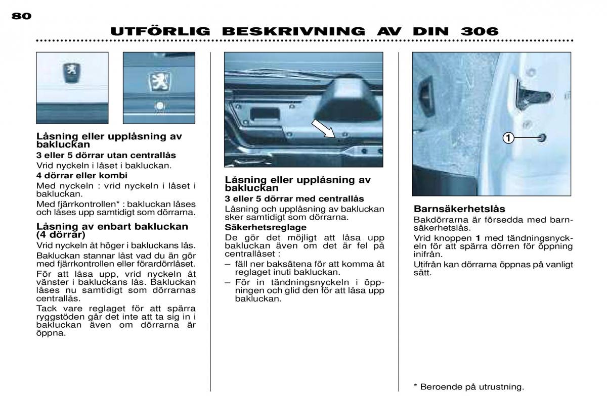 Peugeot 306 Break PH3 instruktionsbok / page 72