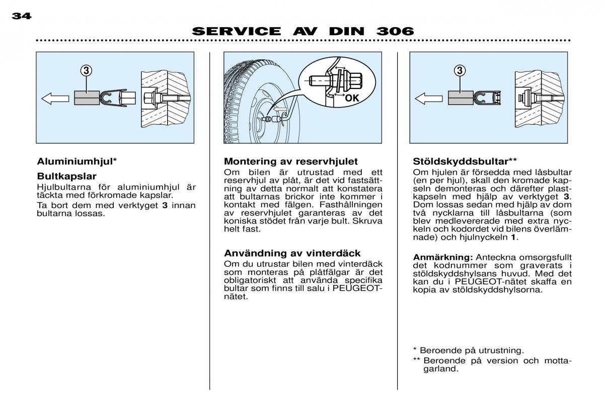 Peugeot 306 Break PH3 instruktionsbok / page 100