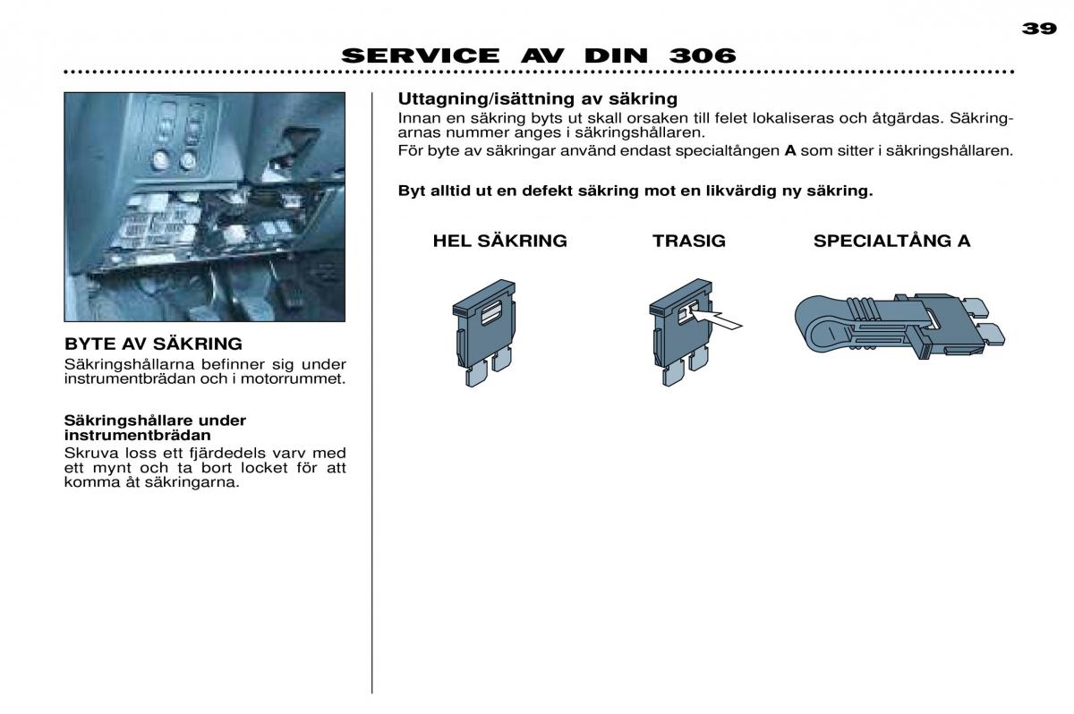 Peugeot 306 Break PH3 instruktionsbok / page 106