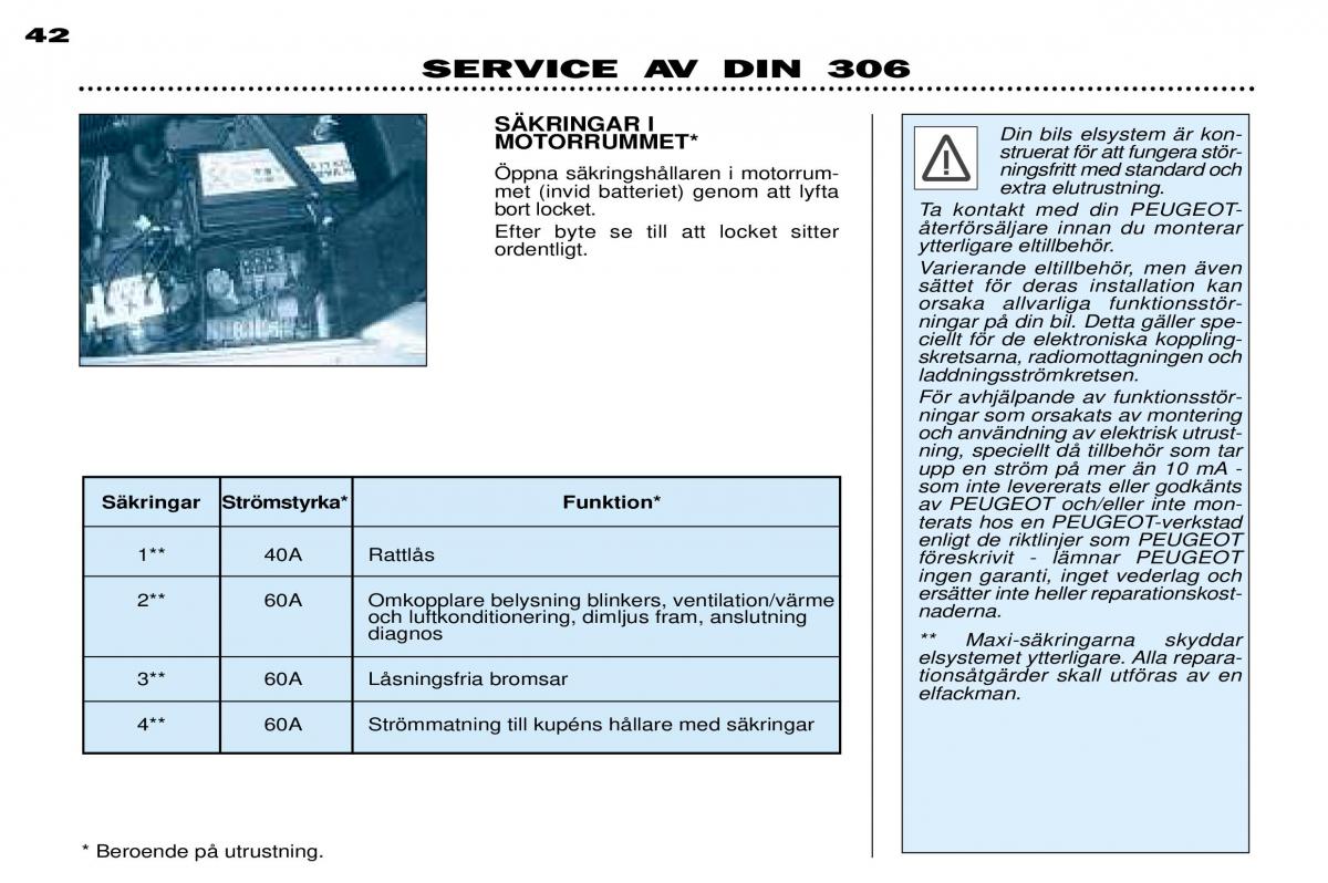 Peugeot 306 Break PH3 instruktionsbok / page 107