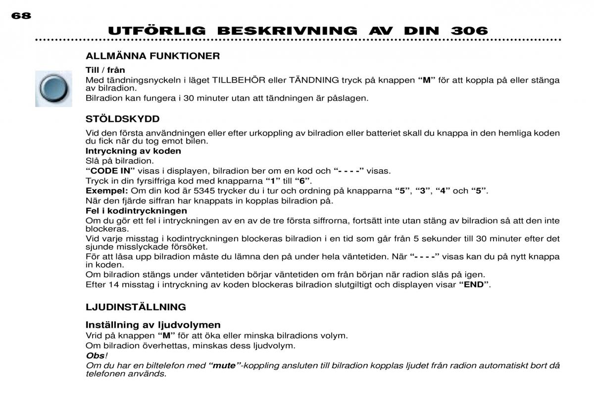 Peugeot 306 Break PH3 instruktionsbok / page 45