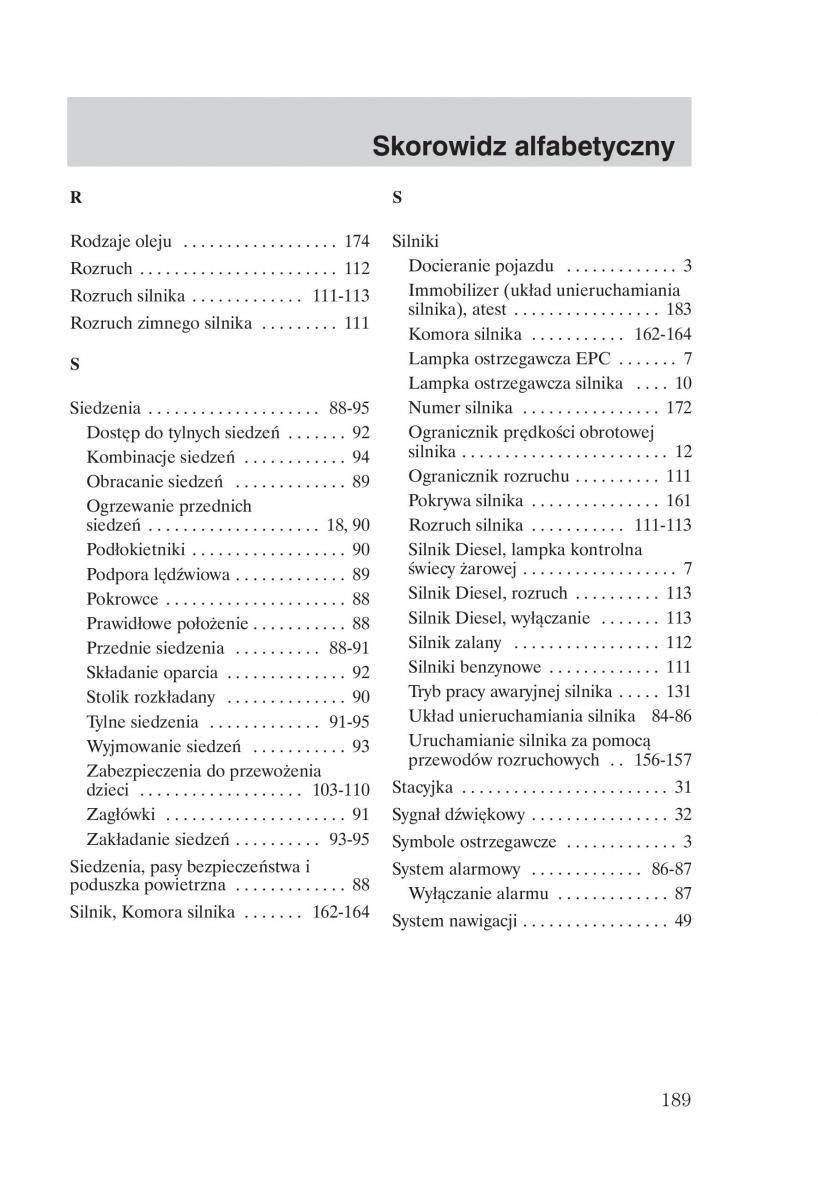 Ford Galaxy II 2 instrukcja obslugi / page 191