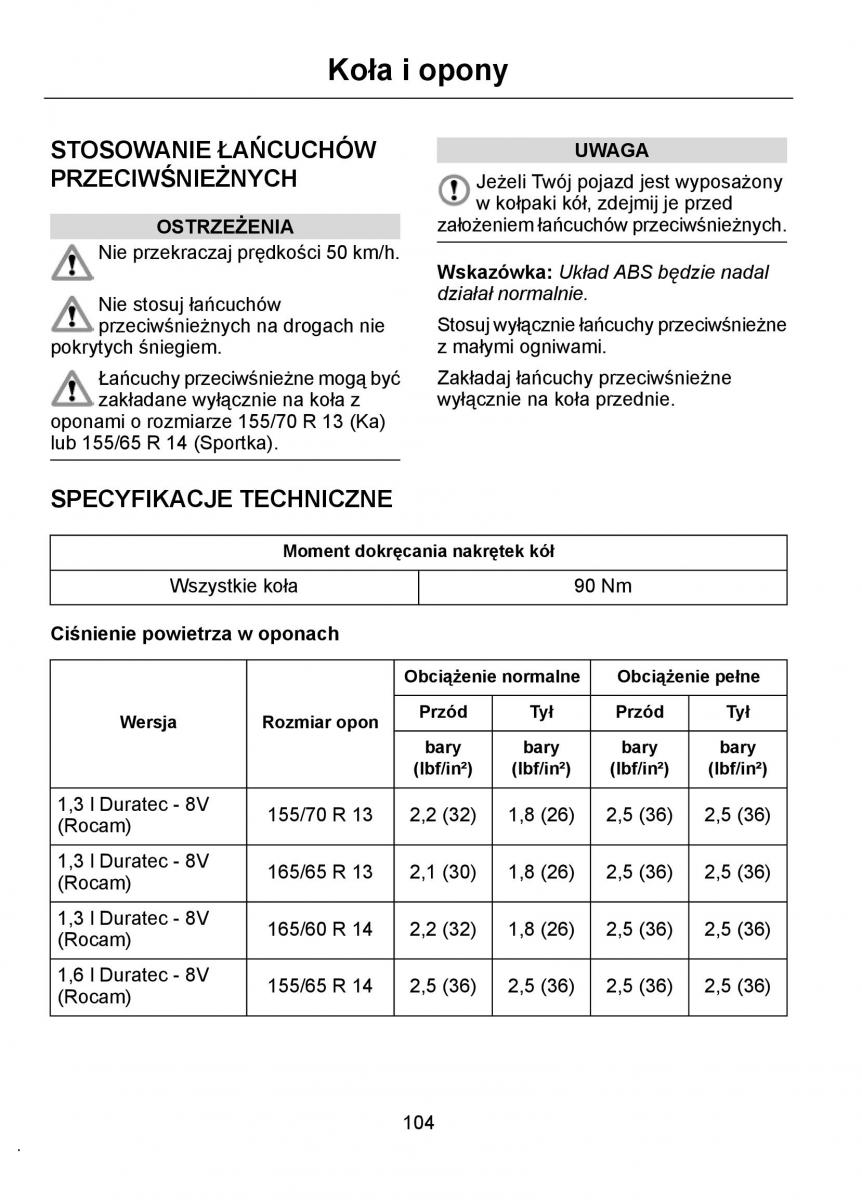 Ford Ka I 1 instrukcja obslugi / page 106