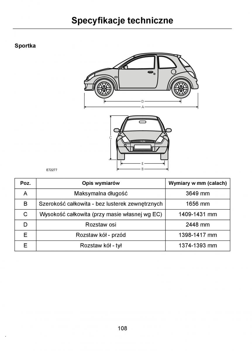 Ford Ka I 1 instrukcja obslugi / page 110