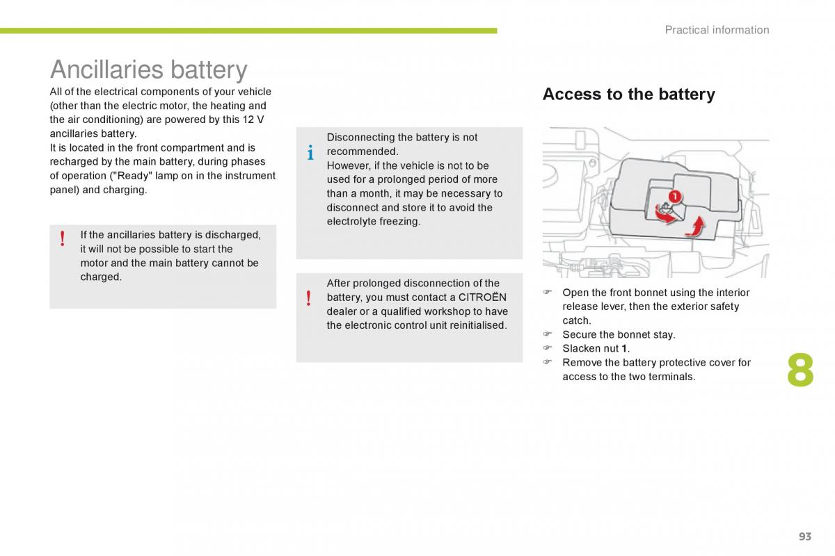 Citroen C Zero owners manual / page 95