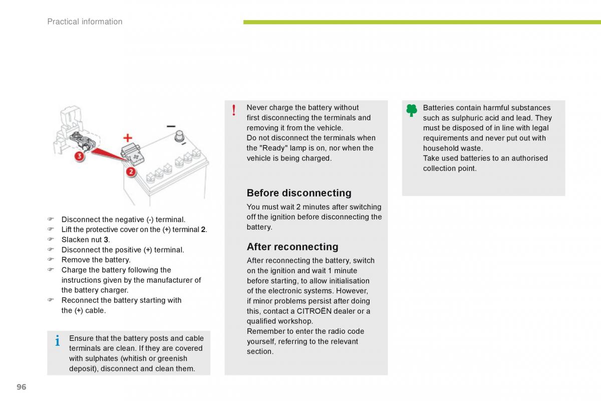 Citroen C Zero owners manual / page 98