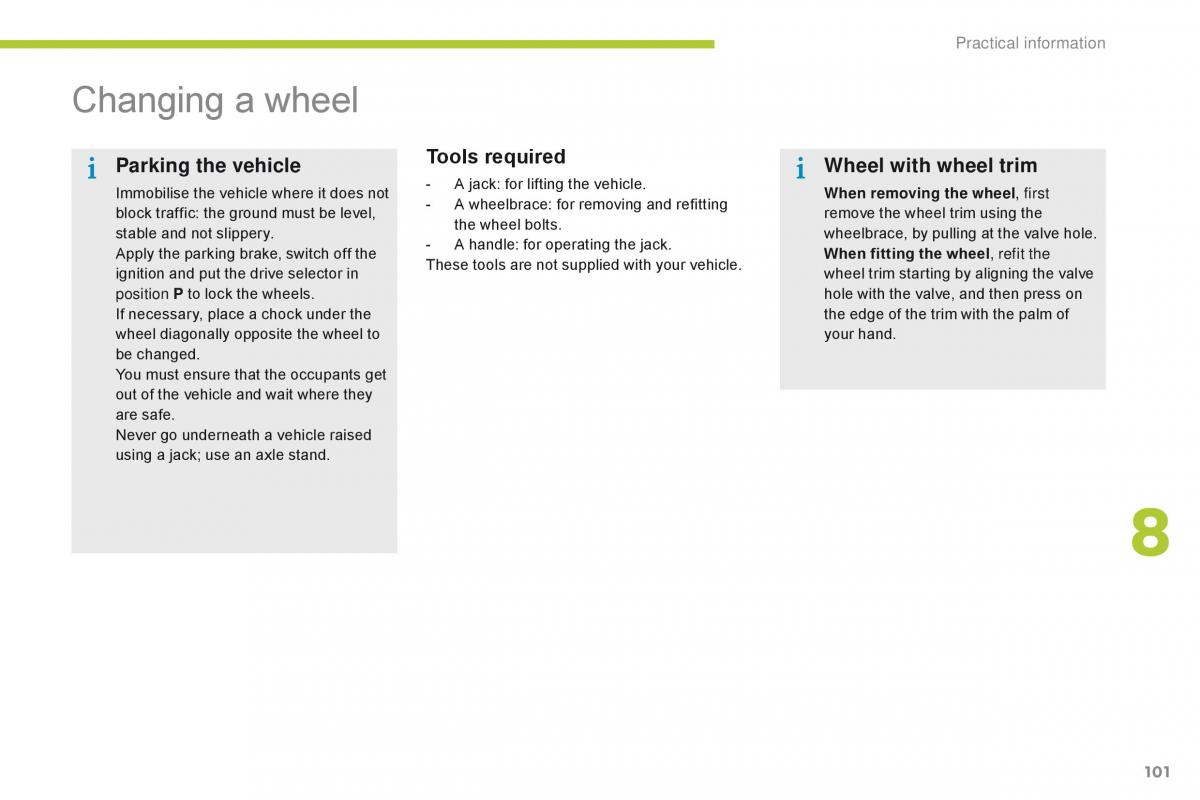 Citroen C Zero owners manual / page 103