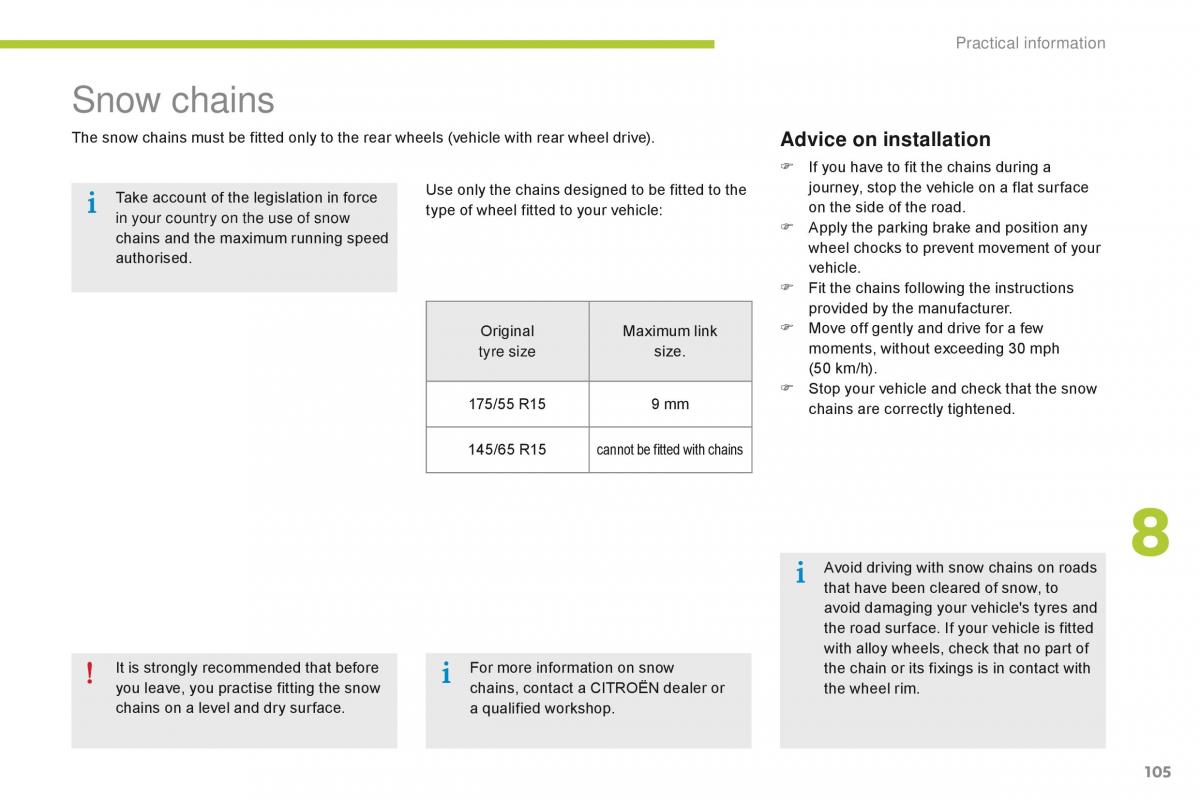 Citroen C Zero owners manual / page 107