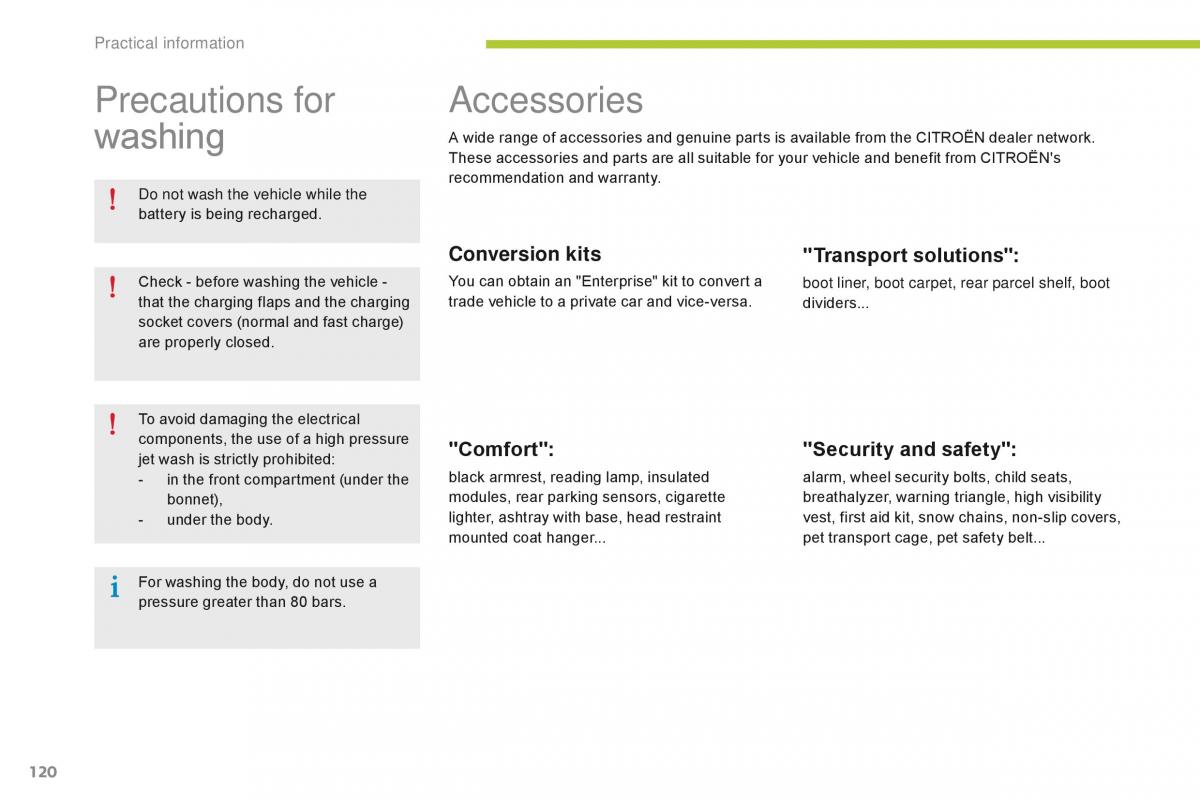 Citroen C Zero owners manual / page 122