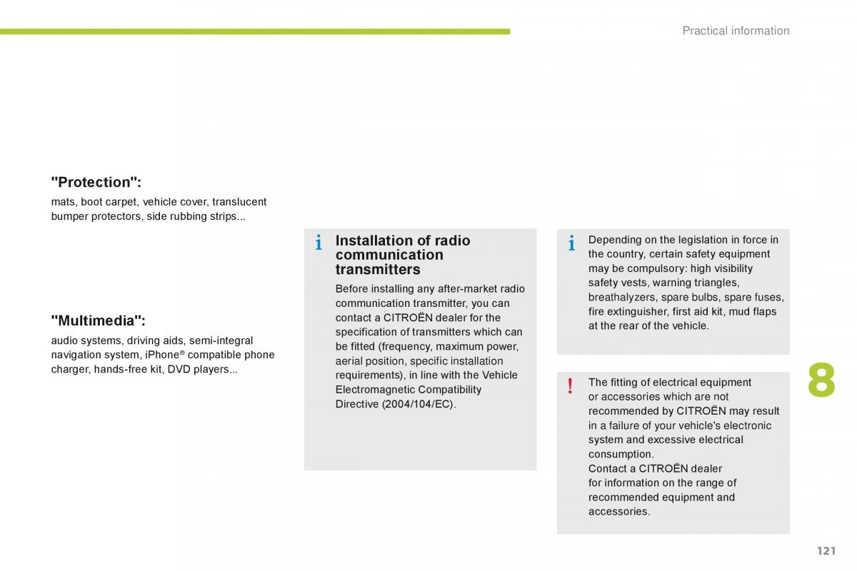 Citroen C Zero owners manual / page 123