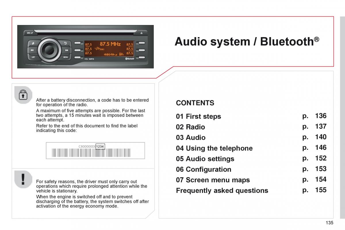 Citroen C Zero owners manual / page 137