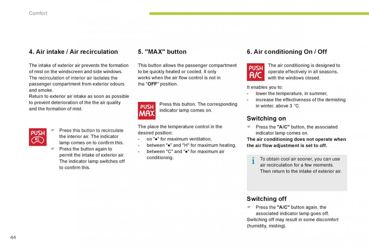 Citroen C Zero owners manual / page 46