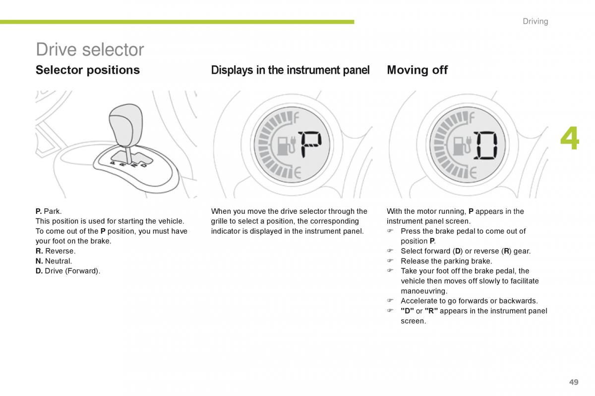 Citroen C Zero owners manual / page 51