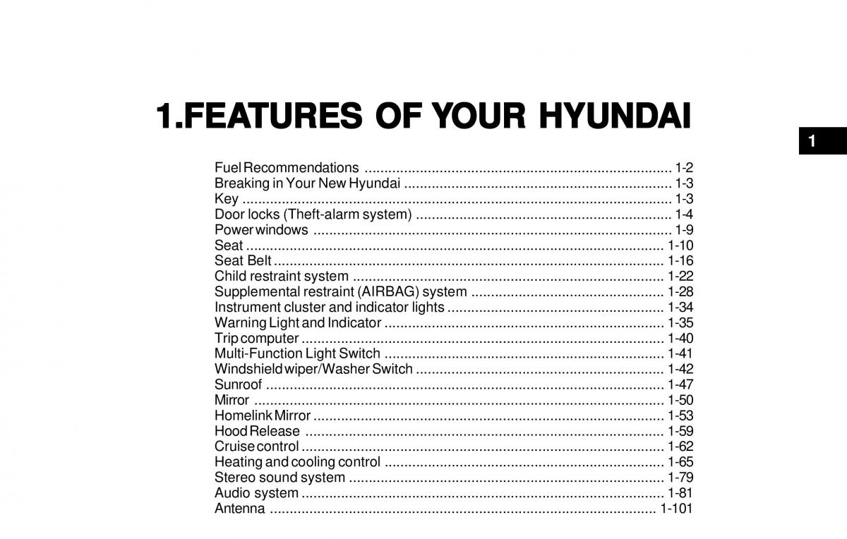 Hyundai Sonata EF IV 4 owners manual / page 13