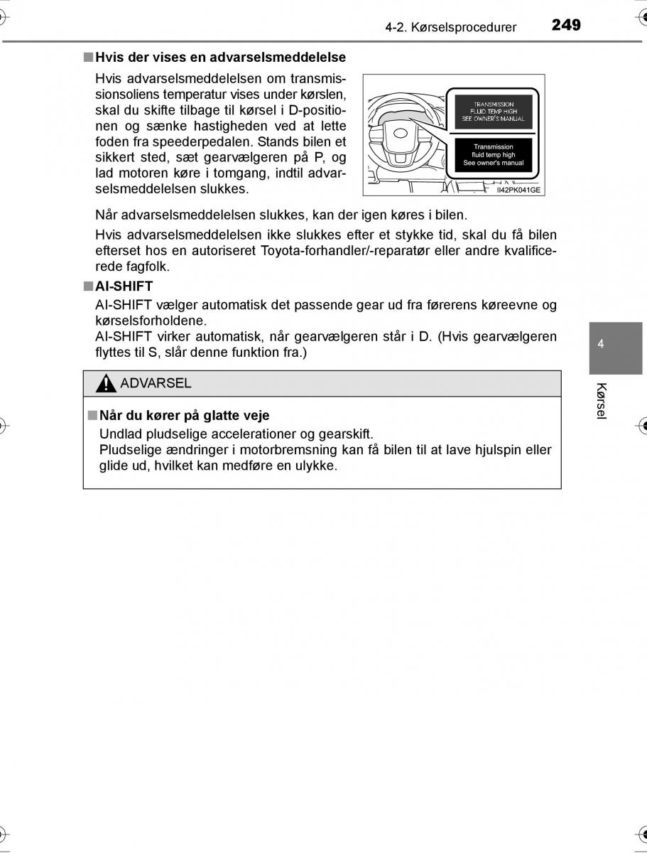 Toyota Hilux VIII 8 AN120 AN130 Bilens instruktionsbog / page 249