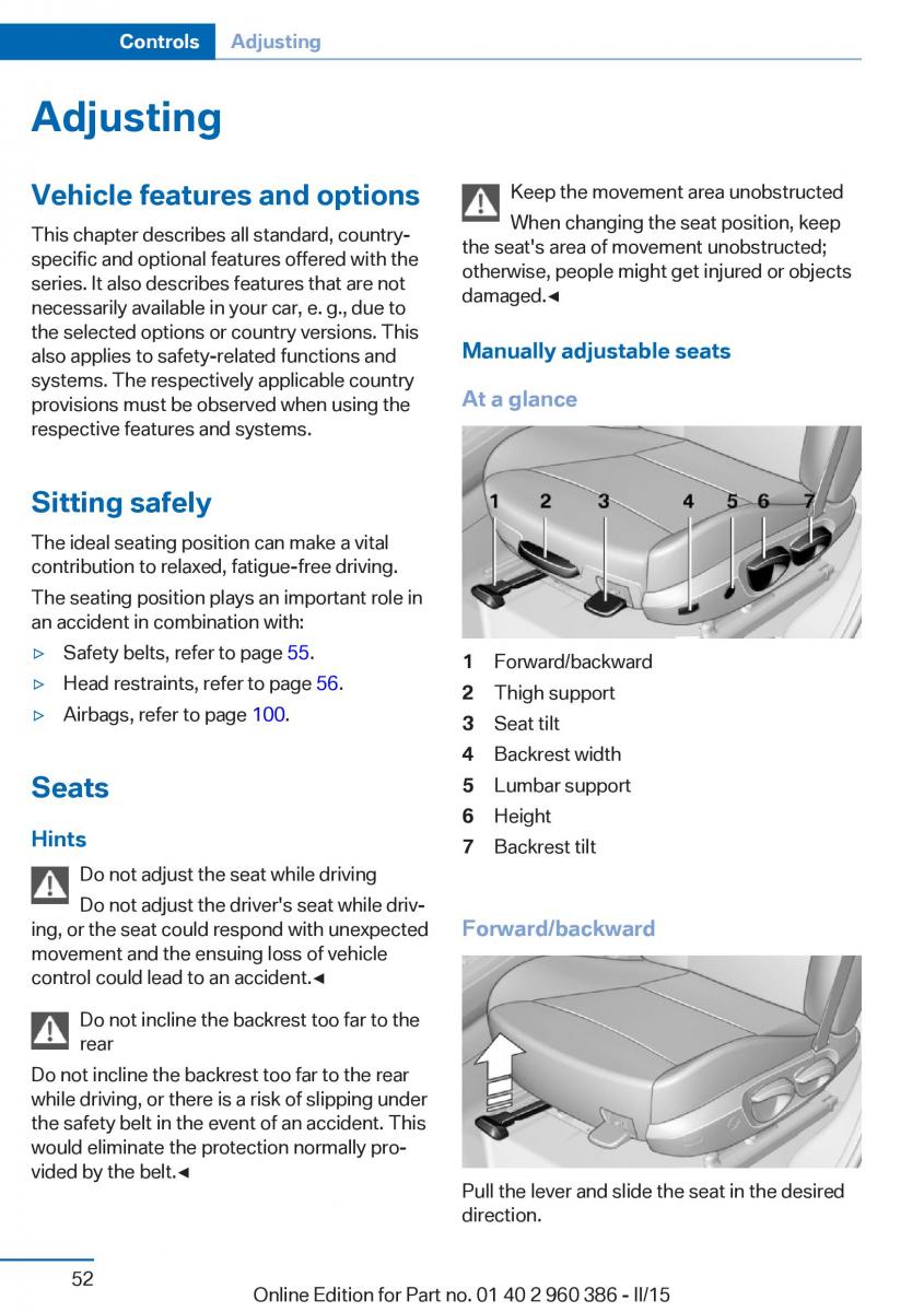 BMW X3 F25 owners manual / page 56