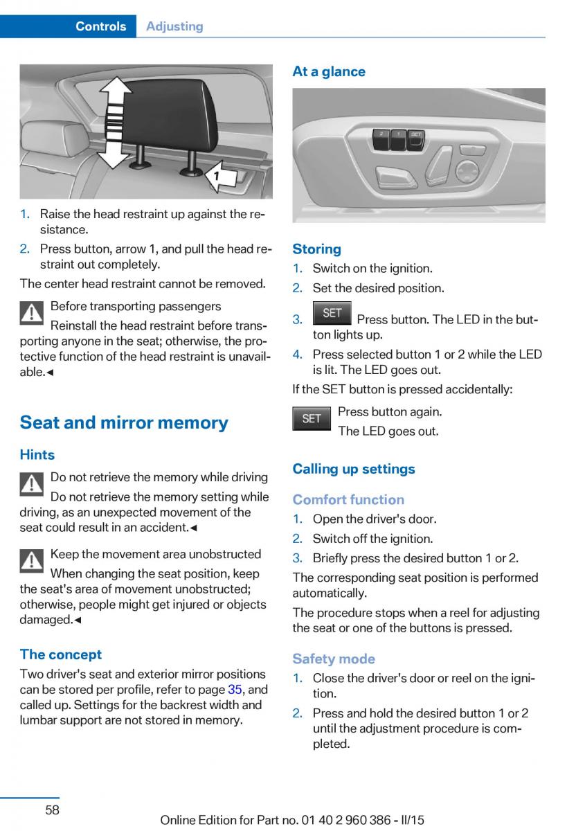 BMW X3 F25 owners manual / page 62