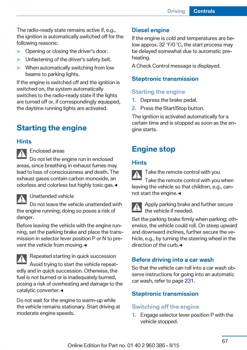 BMW X3 F25 owners manual / page 71