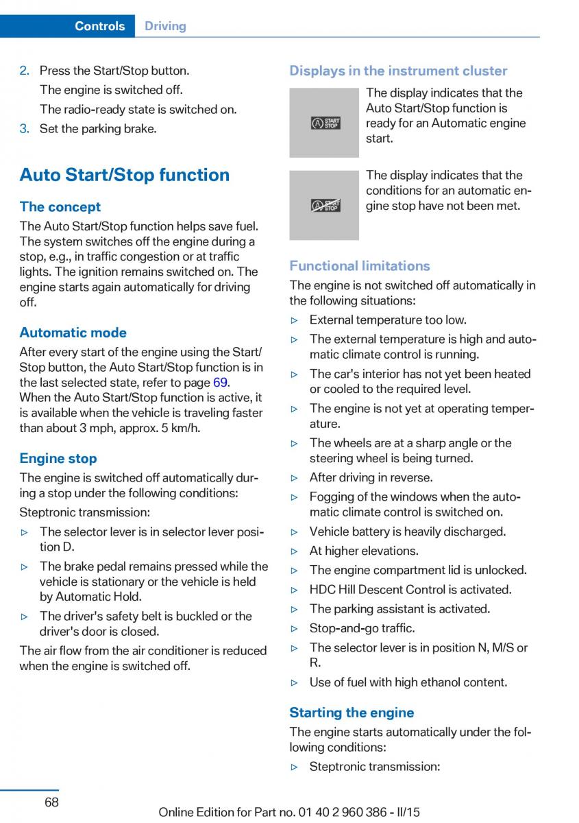 BMW X3 F25 owners manual / page 72