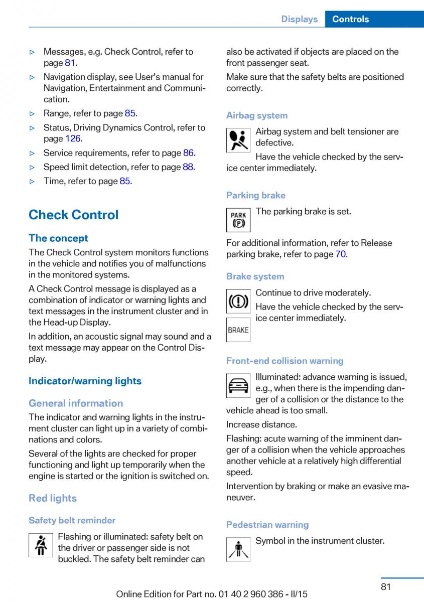 BMW X3 F25 owners manual / page 85