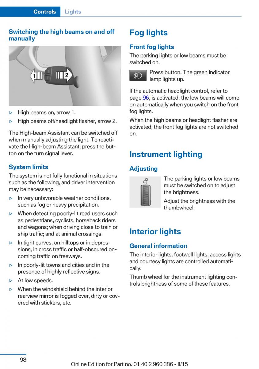 BMW X3 F25 owners manual / page 102