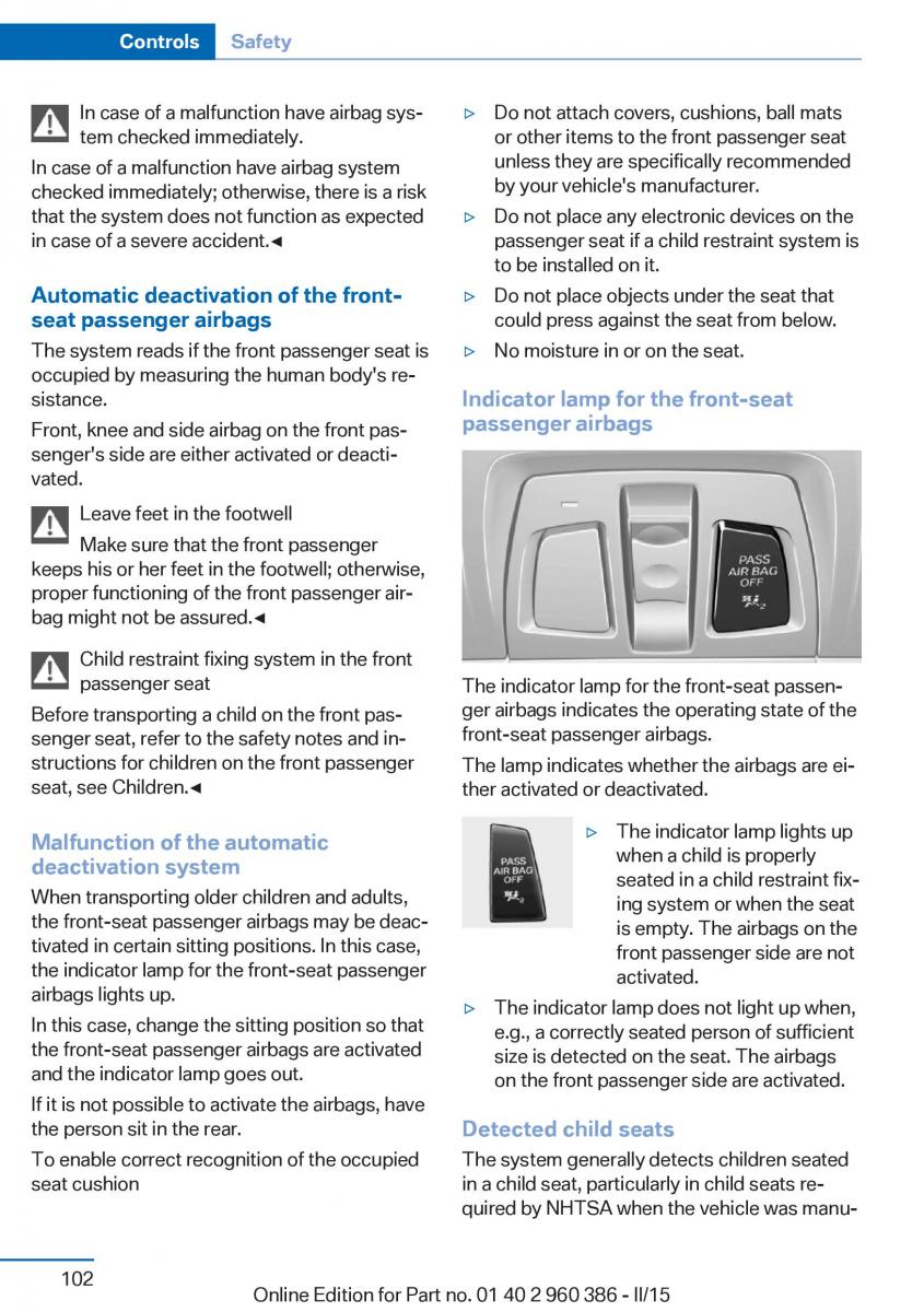 BMW X3 F25 owners manual / page 106