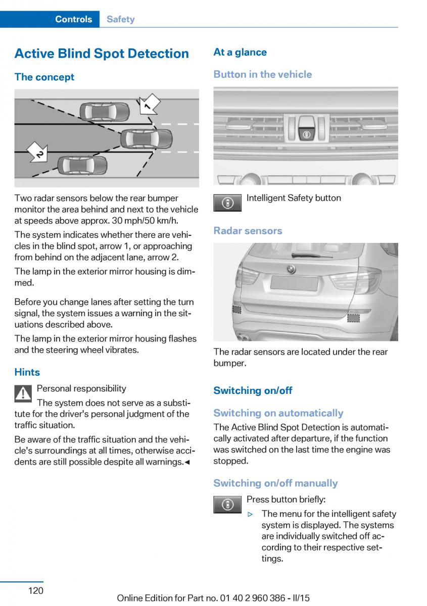 BMW X3 F25 owners manual / page 124