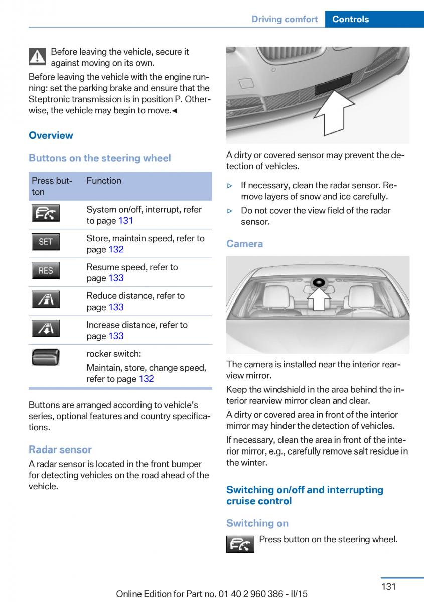 BMW X3 F25 owners manual / page 135