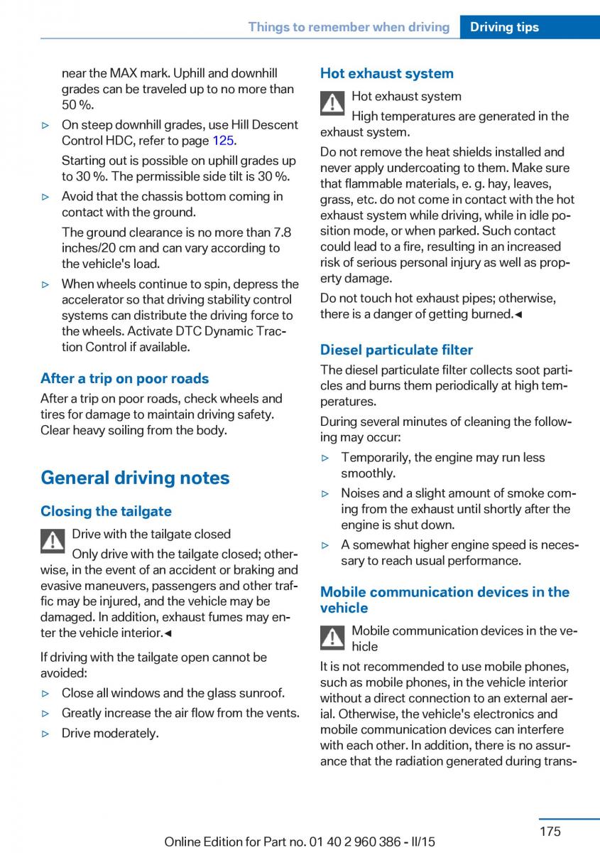 BMW X3 F25 owners manual / page 179