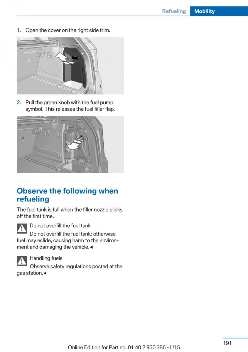 BMW X3 F25 owners manual / page 195