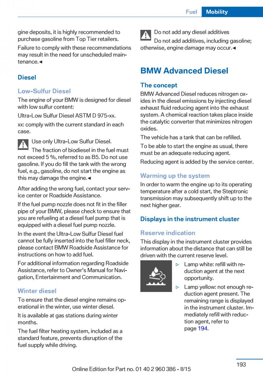 BMW X3 F25 owners manual / page 197