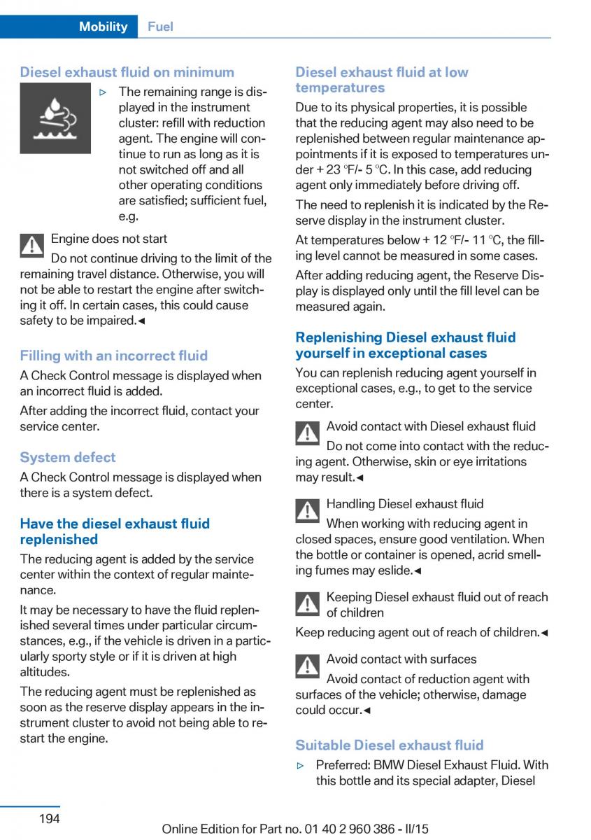 BMW X3 F25 owners manual / page 198