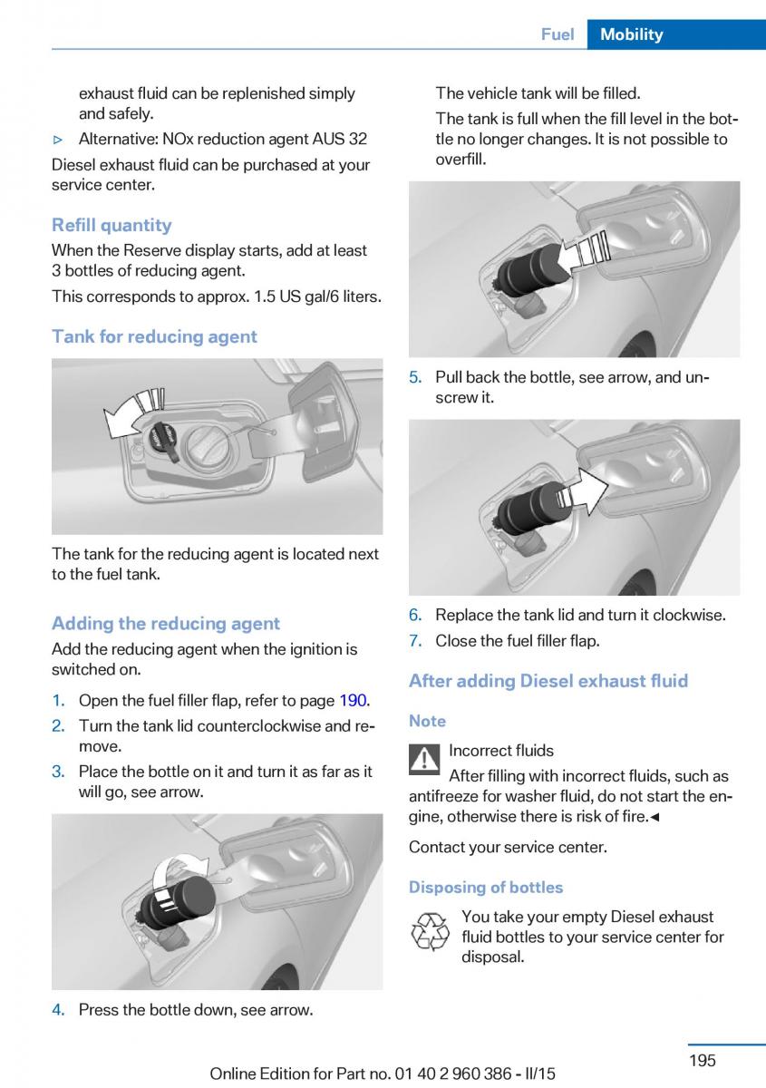 BMW X3 F25 owners manual / page 199