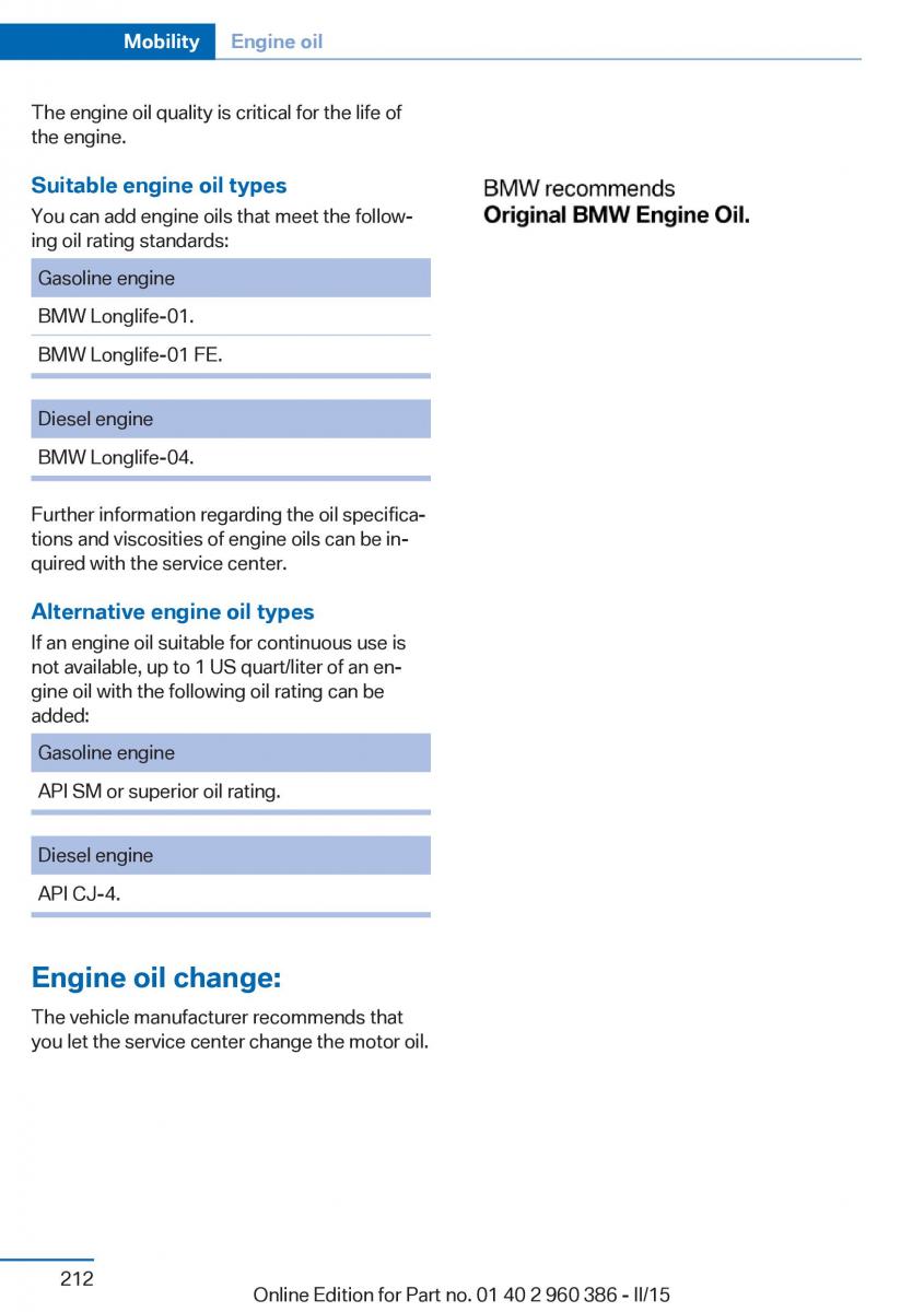 BMW X3 F25 owners manual / page 216