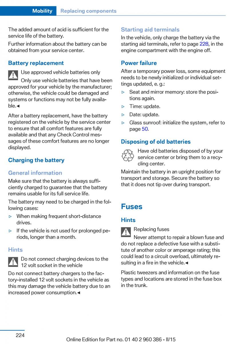 BMW X3 F25 owners manual / page 228