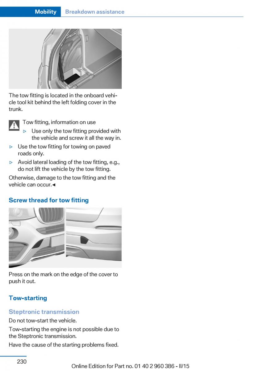 BMW X3 F25 owners manual / page 234