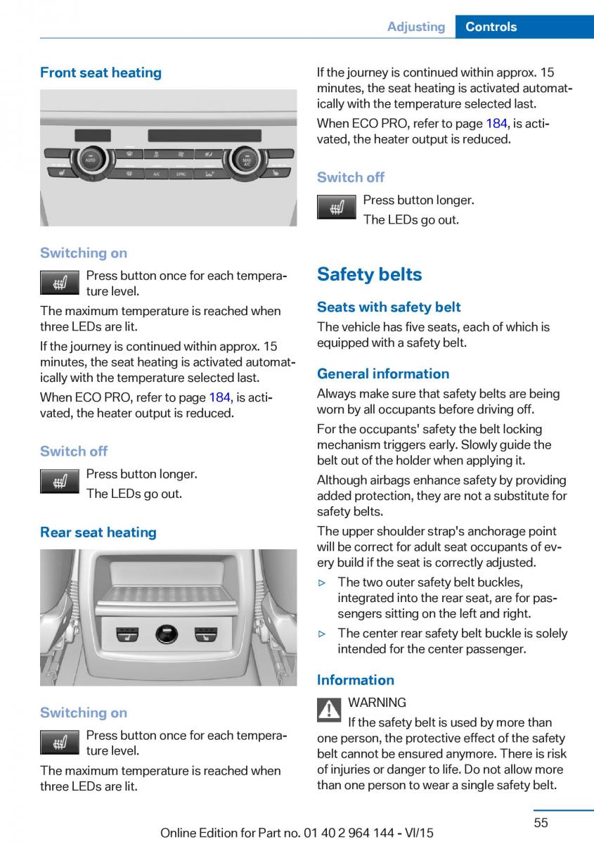 BMW X4 F26 owners manual / page 55