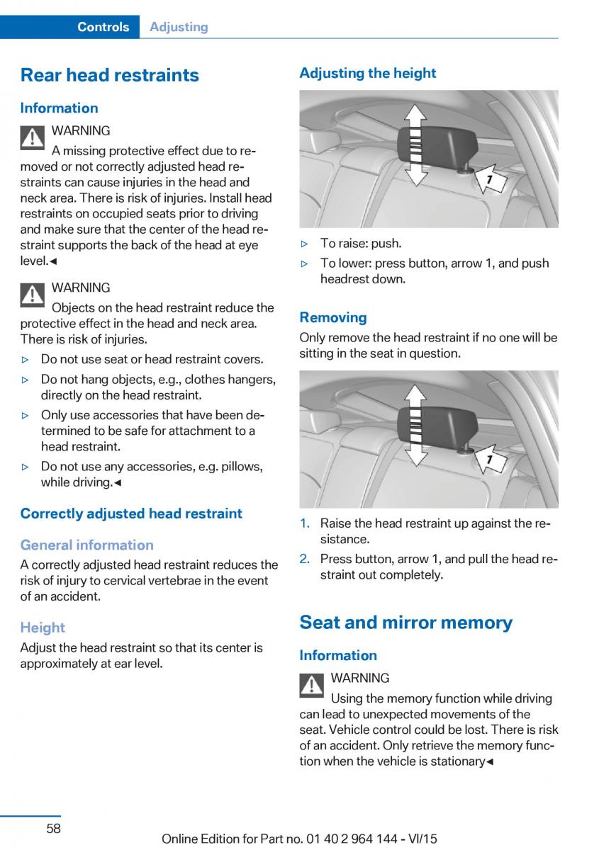 BMW X4 F26 owners manual / page 58