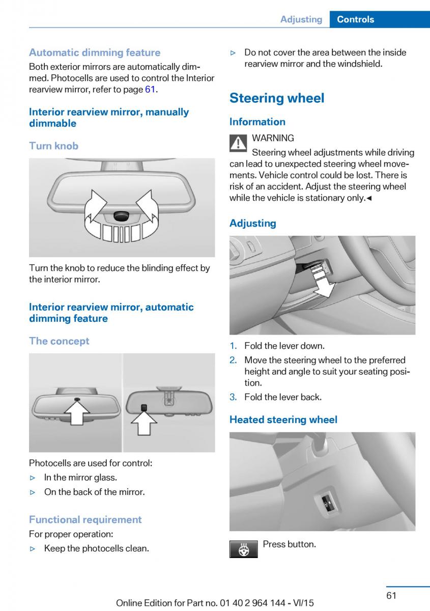 BMW X4 F26 owners manual / page 61